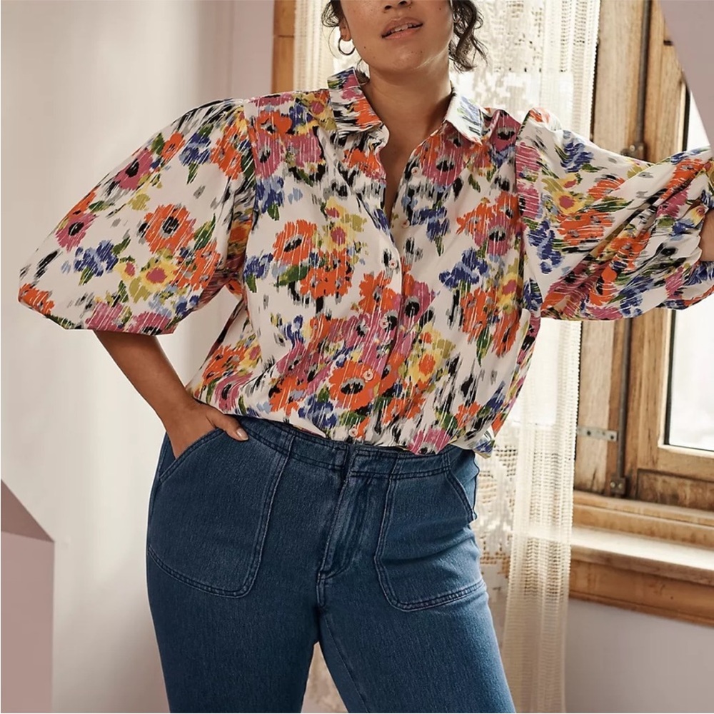 Maeve 100% Cotton Puff Sleeve Blouse NWT